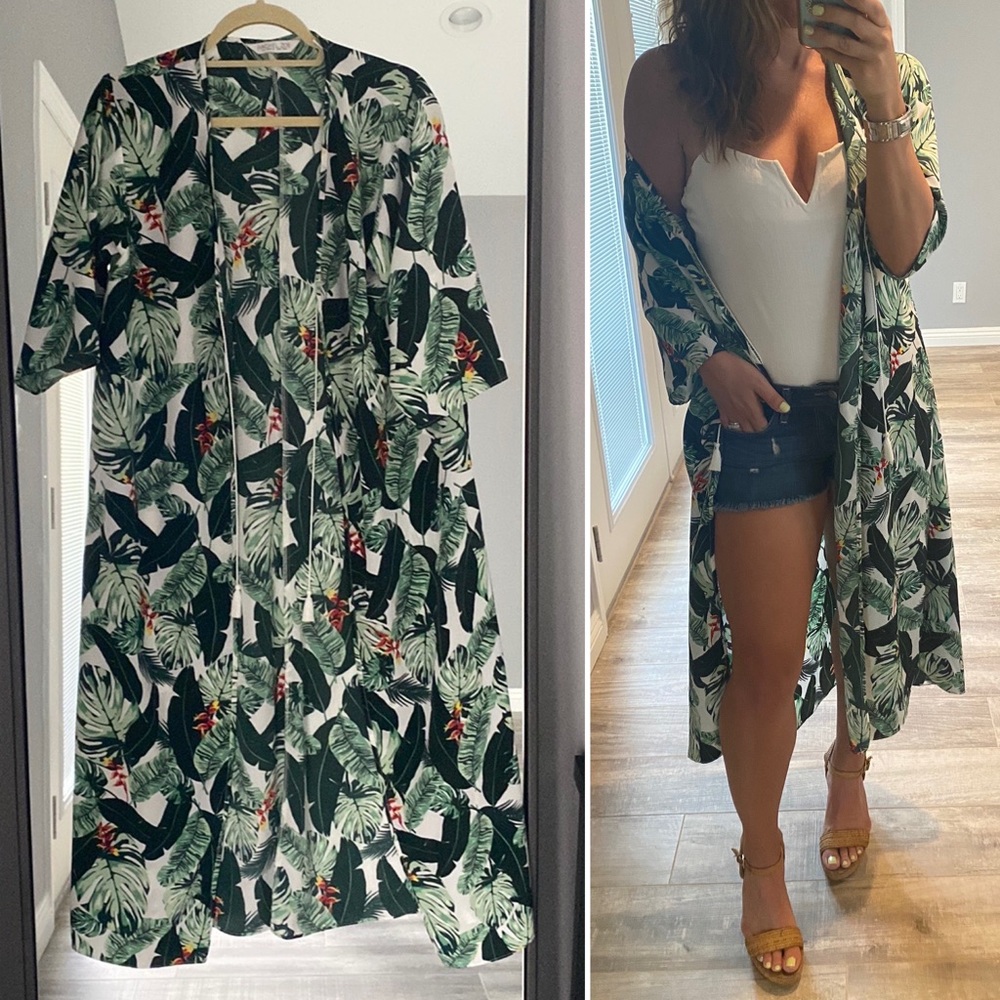 Rachel Zoe palm leaf tie open front beach cover-up